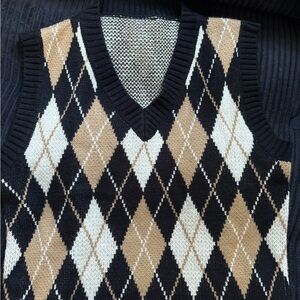Men's Argyle Sweater Vest - Black, White, and Tan